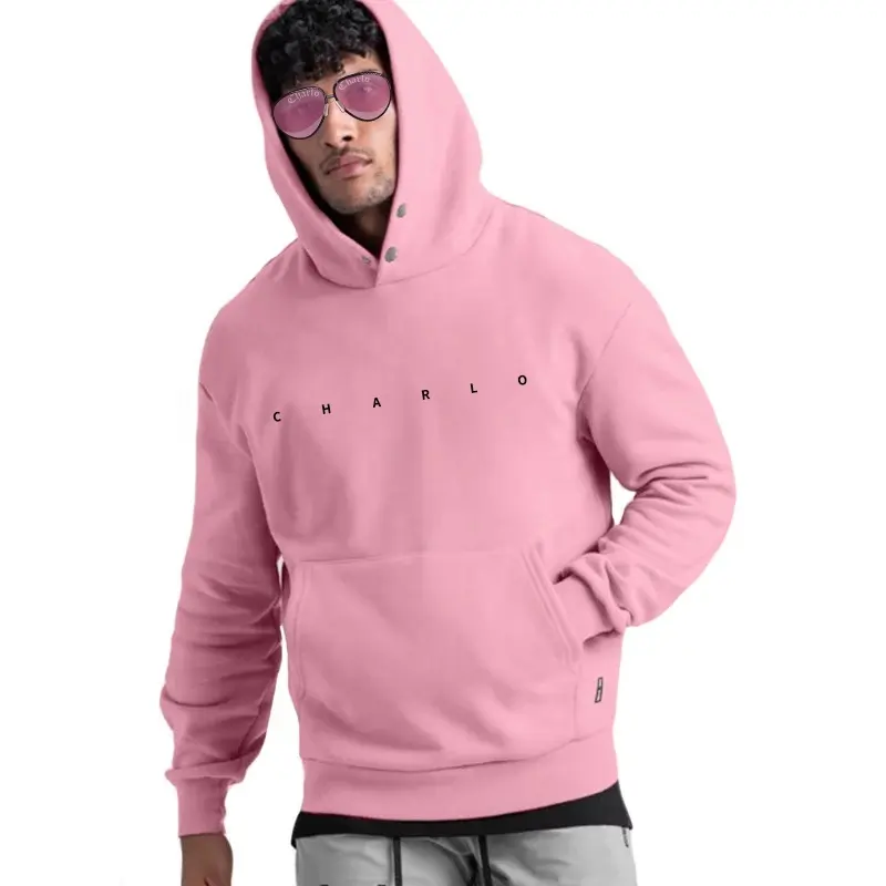High Quality Cotton French Terry Oversize pink Hoodie Fleece Drop Shoulder Plain blank thick men's custom branded hoodies