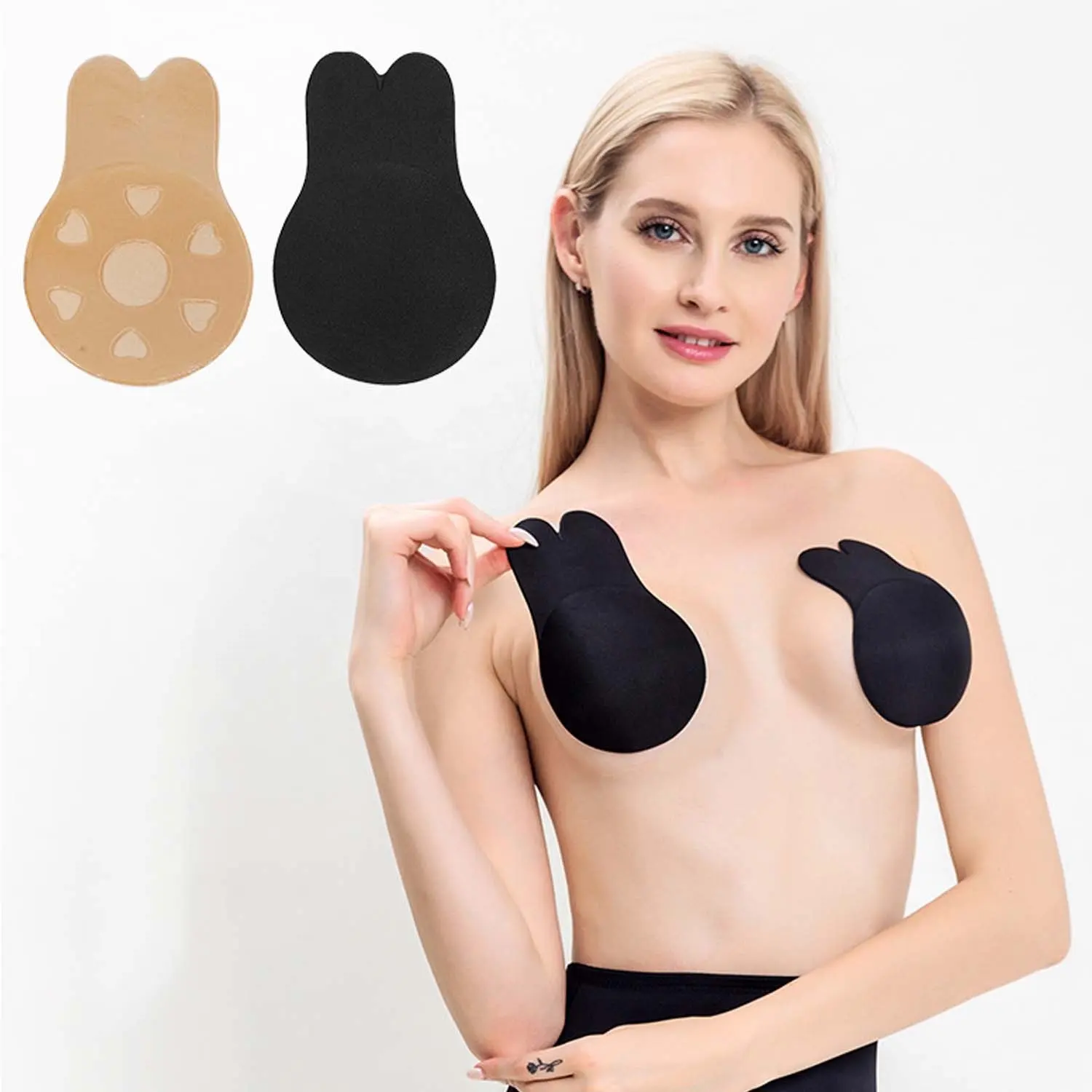 Mulheres Reutilizável Silicone Nipple Covers Elevador Fita Orelha de Coelho Adesivo de Silicone Bra Breast Lift Up Bra Reutilizável