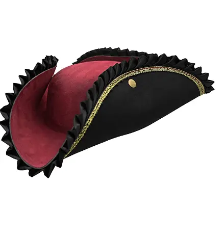 Cappello da pirata tricorno nero berretto bucanieri accessorio Costume