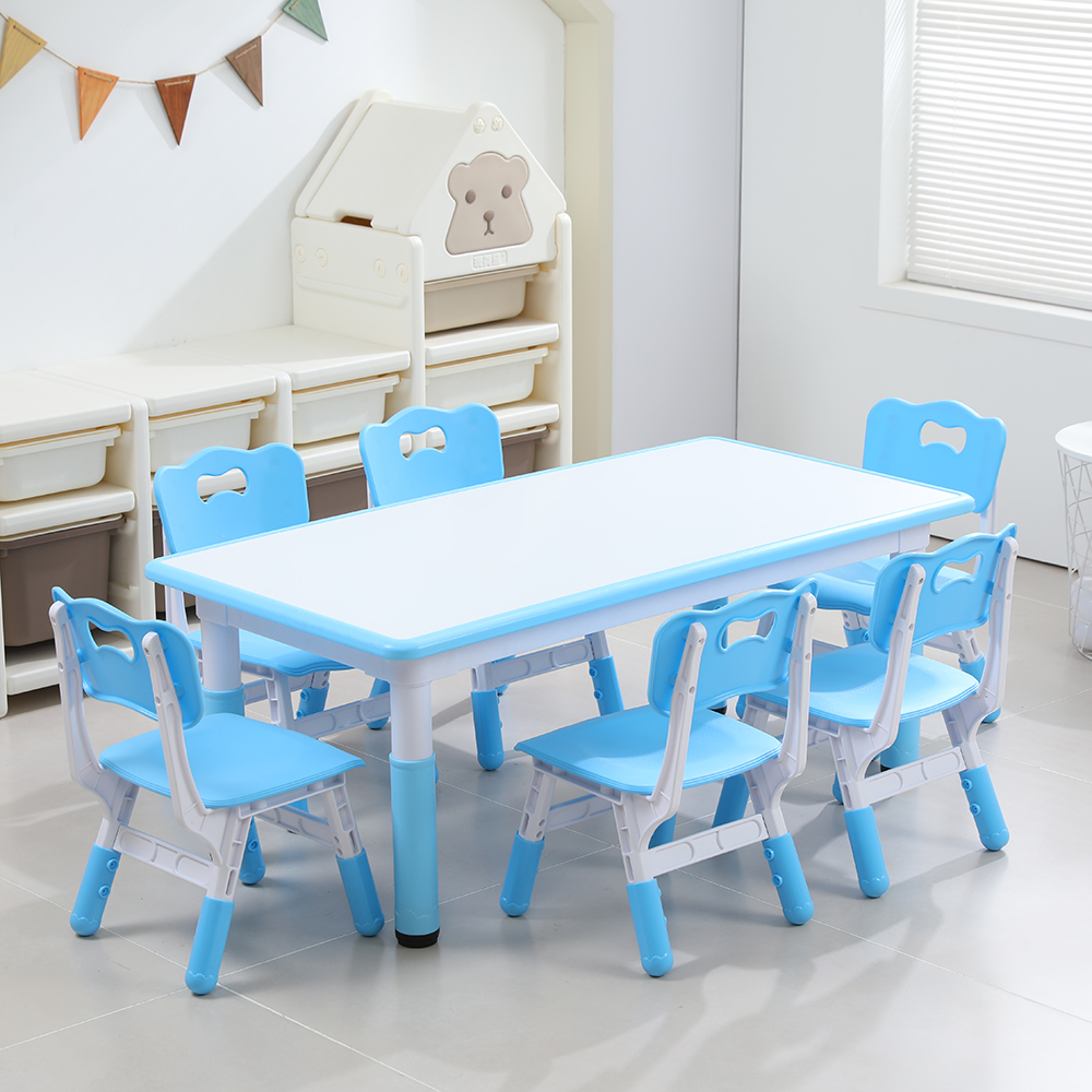 Blue white desktop-1 table 6 chairs