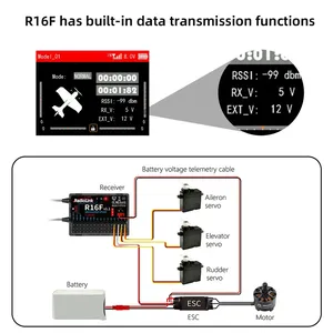 Radiolink R16F 16チャンネルレシーバーテレメトリ内蔵シミュレータープログラムテレメトリ600m長距離RX RCプレーンカーボートタンク用 - Product Image 6