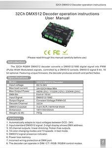 32 Kanal 96A RGBW DMX 512 LED Decoder Controller für DC5-24V RGBW RGB LED Licht 8 Bit/16 Bit