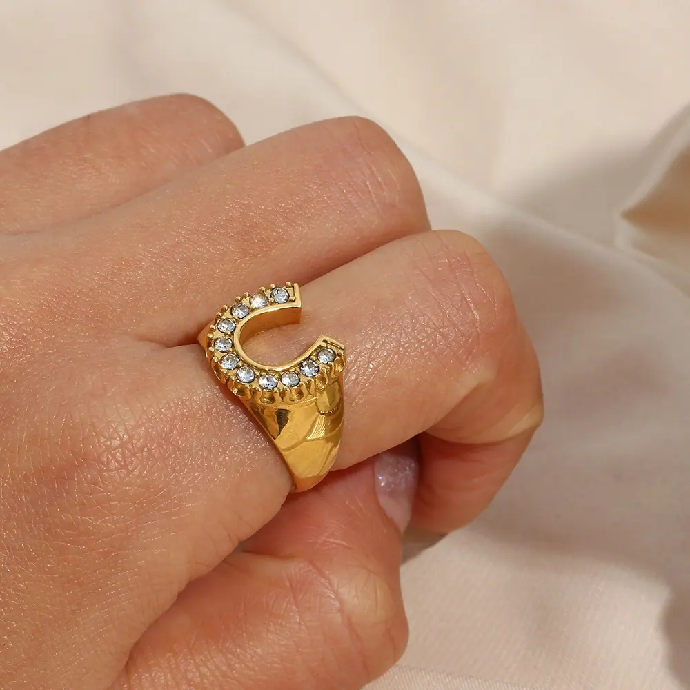 Блестящее циркониевое U-образное кольцо в форме подковы, позолоченное кольцо из нержавеющей стали, ювелирные изделия из циркония AAA