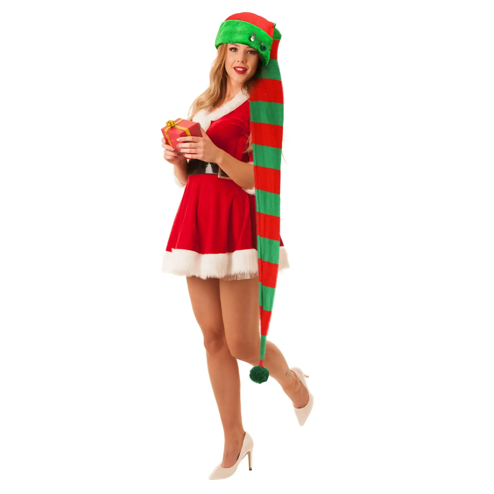 Супердлинная Рождественская шапка Санта-Клауса в зеленую и красную полоску, шапки с длинным хвостом для рождественского костюма на новый год, реквизит для фото, товары для вечеринок