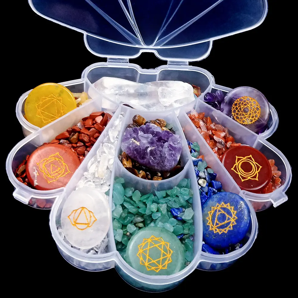 Caja de regalo con símbolo de siete chakras, cristal Natural, ágata, energía, piedra de siete colores, Yoga, Reiki, curación