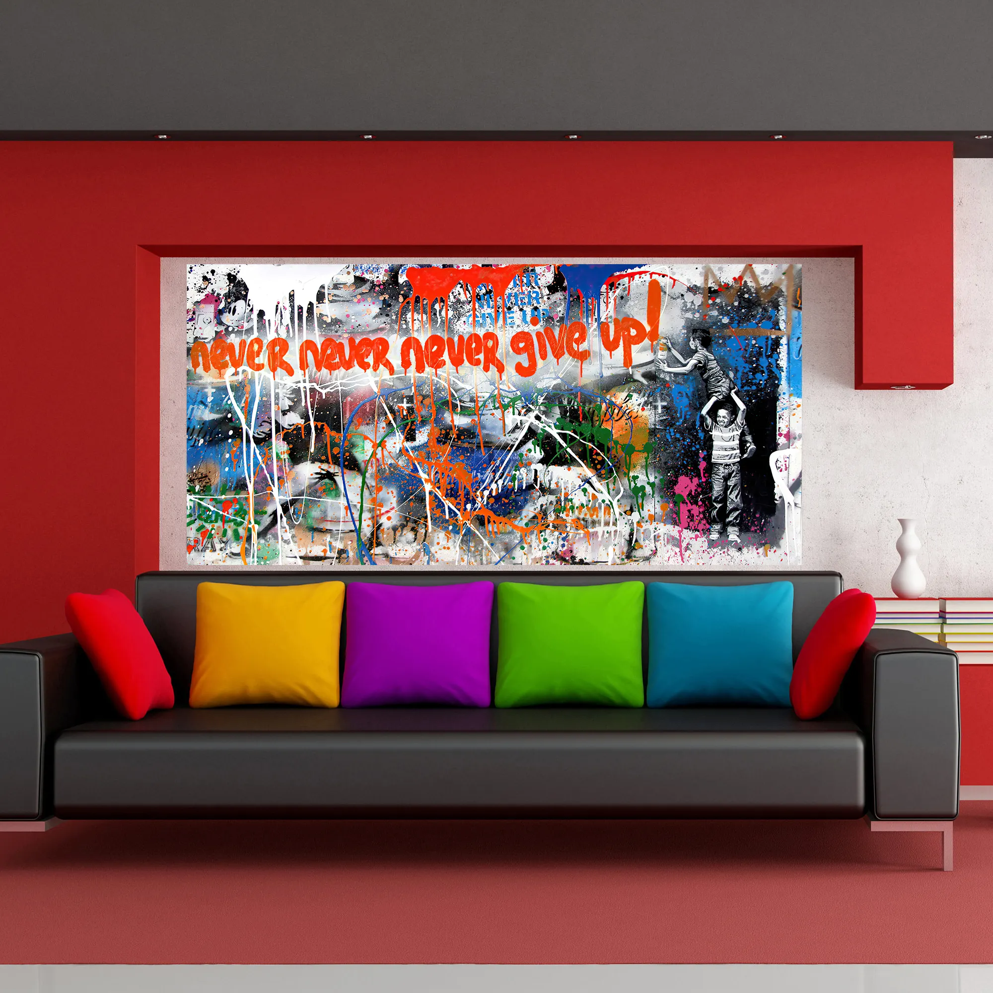 Pop Art Banksy Never Give Up Boys Graffiti Street Artwork Wall Picture oil painting For home Decor