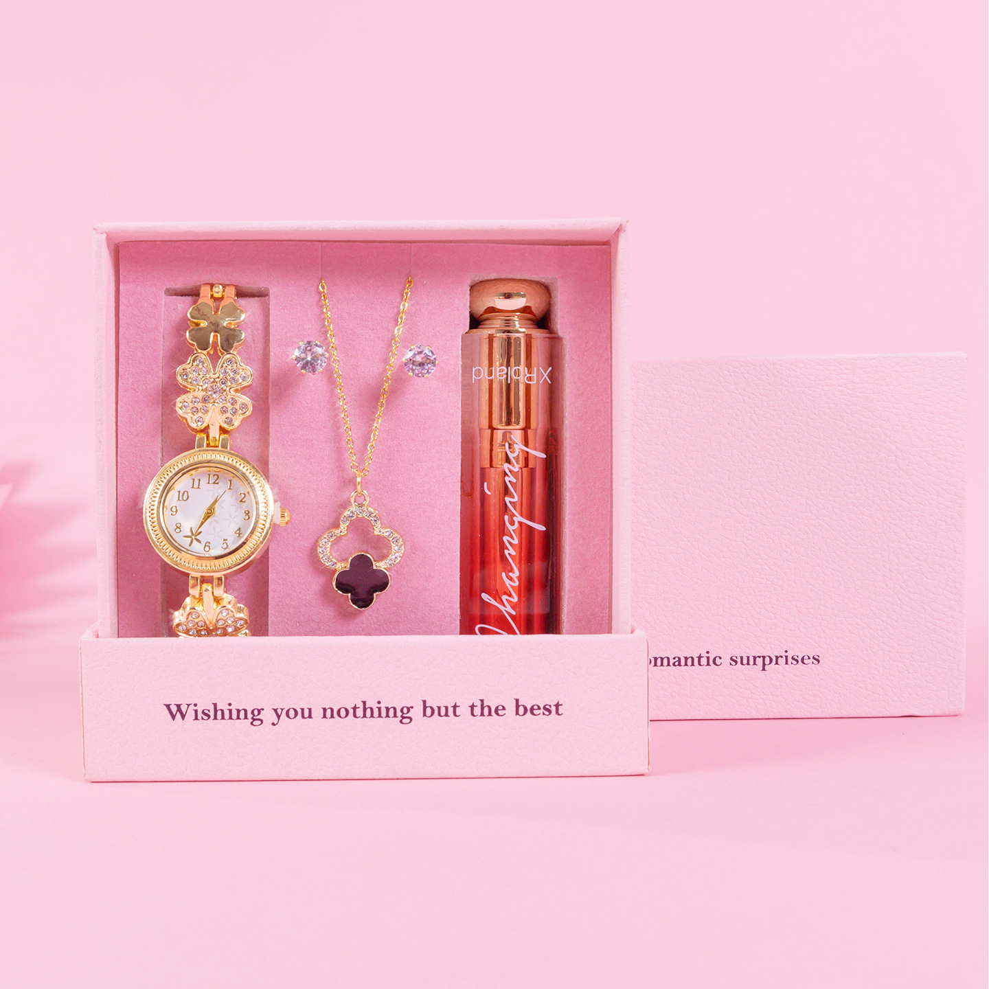 W3262-2 (Reloj, Collar, Pendientes, Lápiz labial)