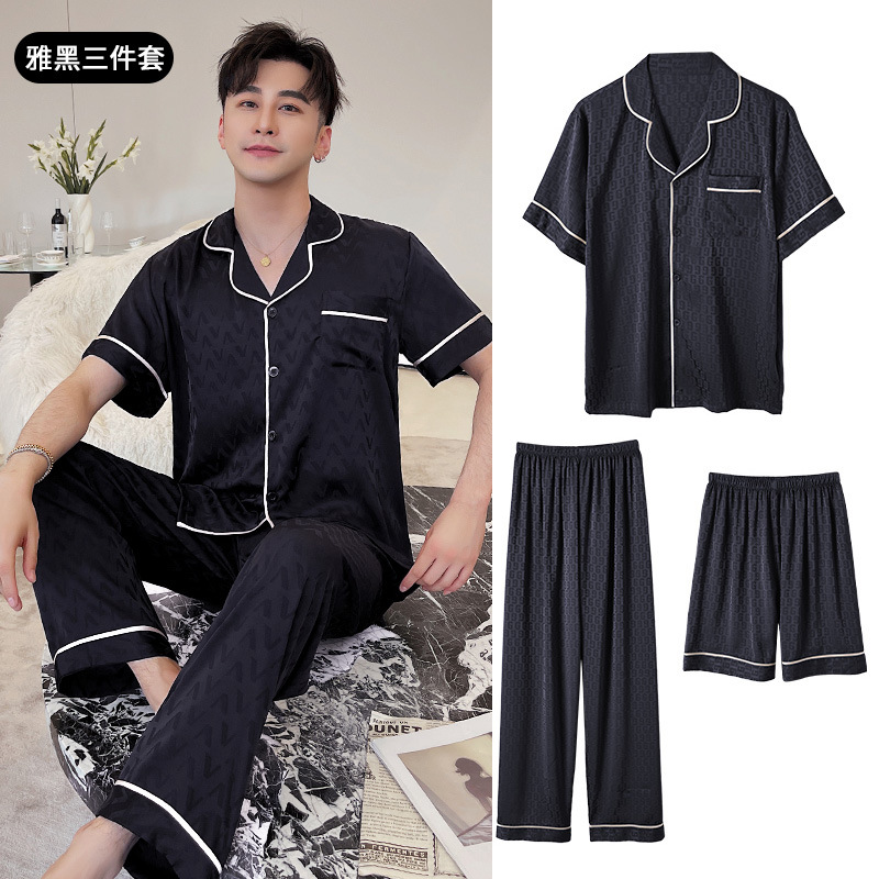 Ensemble trois pièces noir en jacquard à petits v