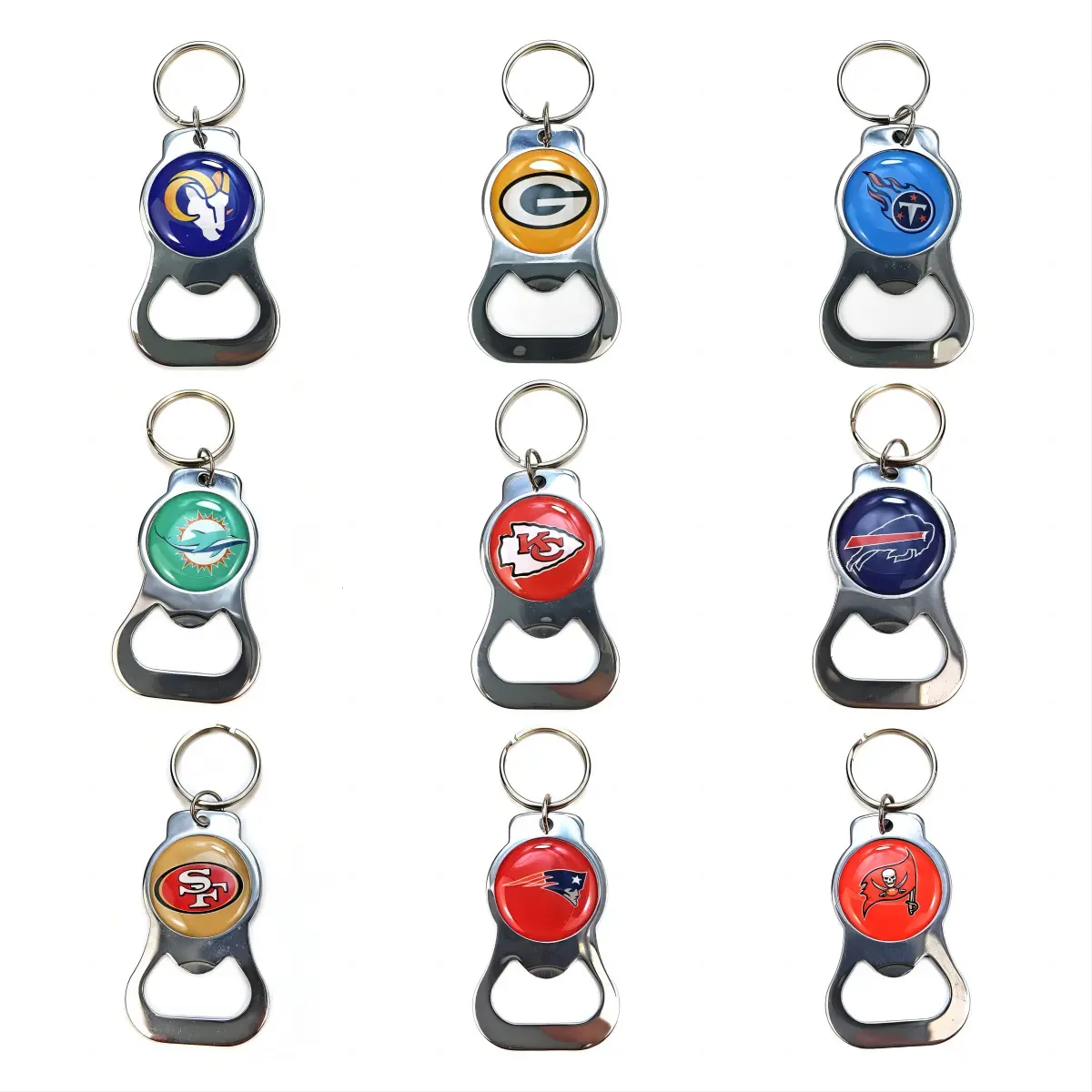 Logotipo personalizado NFL abridor de garrafas Keychain American 32 Team LOGO Portable Wine Beer Opener Keychain