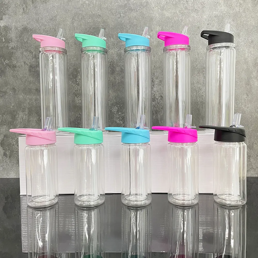 Abd depo temizle 10 oz çift duvar plastik çocuklar su şişesi BPA ücretsiz önceden delinmiş spor su şişesi 10 Oz sipper saman ile
