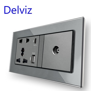 Delviz toma de corriente multifunción, panel de alimentación universal 13A, Puerto USB de carga rápida inteligente tipo C de 18W 3A, toma de TV por cable de pared - Product Image 2