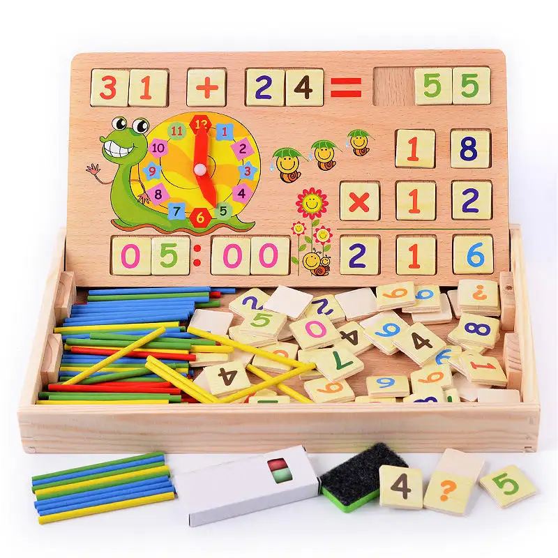 나무 다기능 시계 인지 게임 수학 계산 학습 상자 어린이 몬테소리 조기 교육 보드 장난감