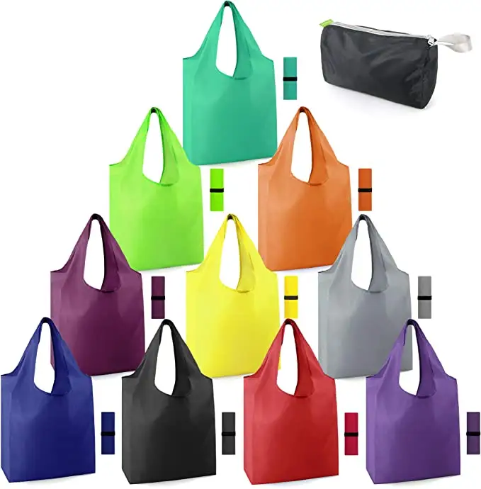 حقيبة تخزين سعة كبيرة قابلة للطي ملونة حقيبة تسوق قابلة للطي من البوليستر مطبوع عليها شعار مخصص