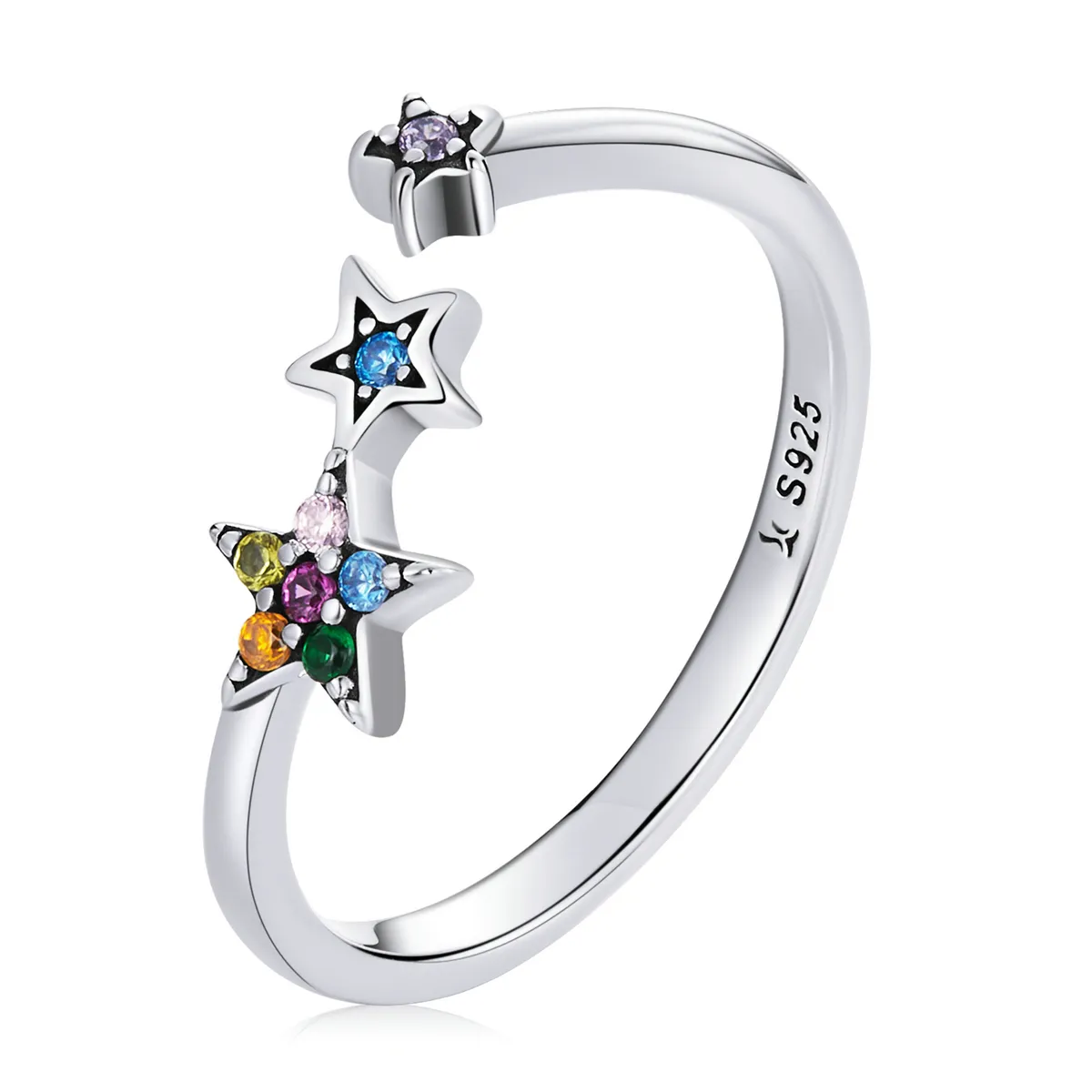 SCR769 anello con zirconi colorati di alta qualità anelli con pietre preziose regolabili a stella in argento sterling 925