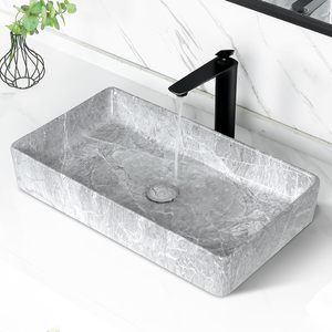 大型容器シンク長方形-24 "x 14" カウンター上のモダンなバスルーム長方形グレー磁器セラミック容器バニティシンク - Product Image 4