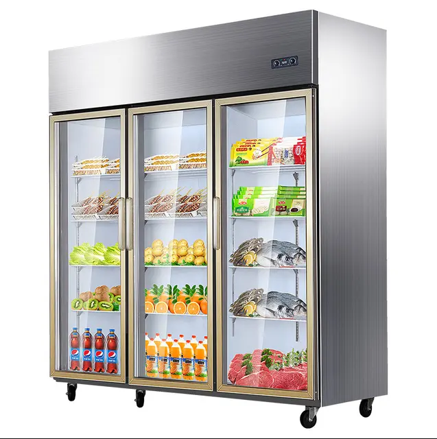 Congelar comercial de 1350l, alta capacidade, porta de vidro upright, refrigerador comercial, congelador