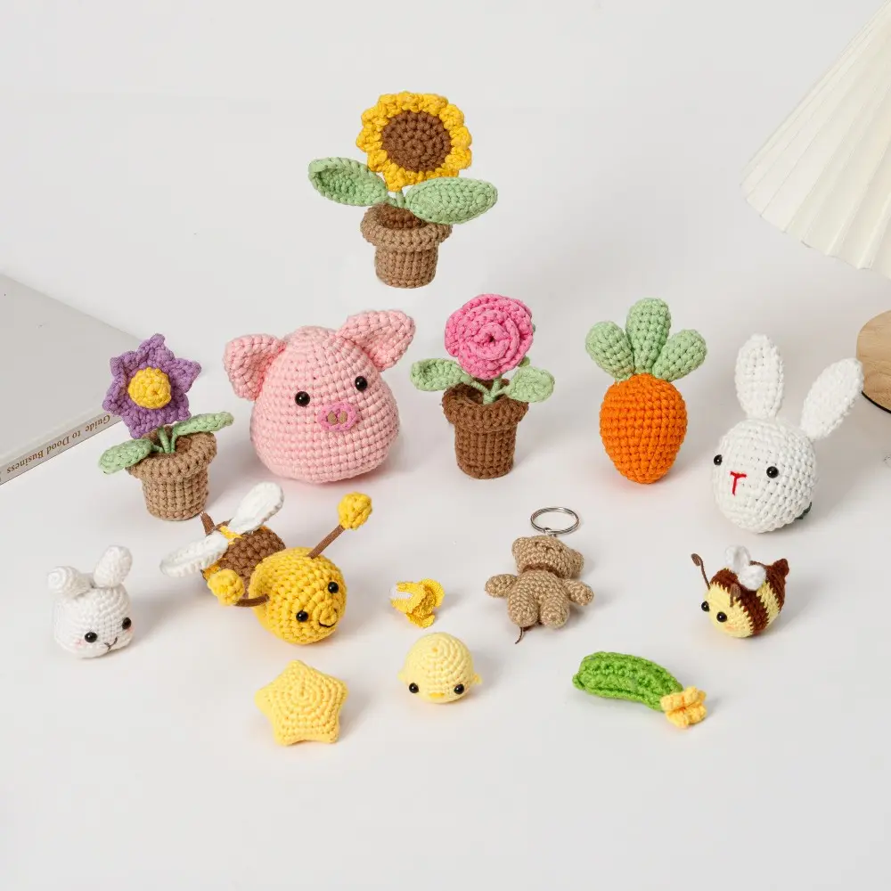 Crochet Thú nhồi bông mềm búp bê phim hoạt hình dễ thương đầy màu sắc đáng yêu Amigurumi Crochet đồ chơi DIY bông đan búp bê