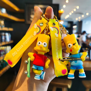 Karikatür Simpsons anahtarlık 3D yumuşak Pvc çanta anahtarlığı kolye Anti kayıp anahtarlık araba anahtarı