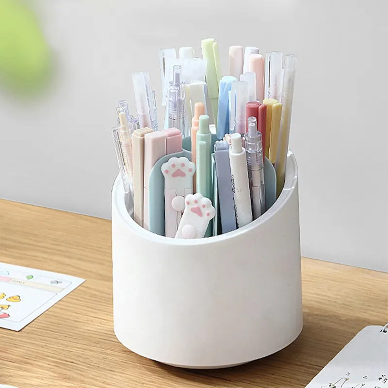 Seau de rangement en plastique partition, porte-stylo de bureau Portable rotatif à degrés pour brosse cosmétique