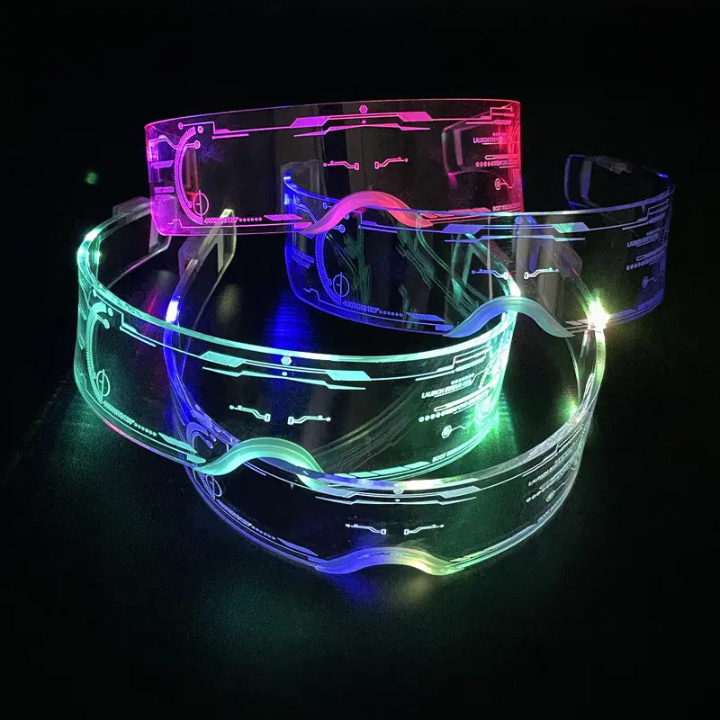 뜨거운 판매 사진 소품 소스 장식 Led 빛나는 안경 미래 감각 과학 기술 다채로운 플래시 안경