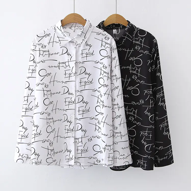 Blusa informal de Chifón con manga larga para primavera y otoño, camisa holgada con estampado Vintage coreano para mujer, 2022