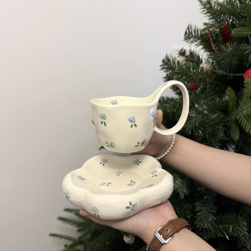 Tasse rose bleue 300 ml, soucoupe 15,5 cm