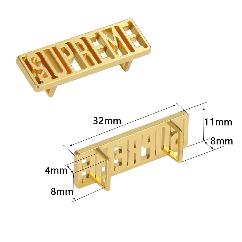 Vendita calda Logo personalizzato oro Charm incisione Logo metallo lacci per scarpe Sneaker con lacci per scarpe decorazioni lacci per scarpe