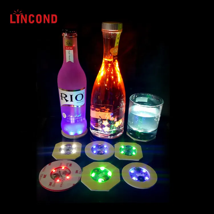 Ánh sáng lên chai Sticker bia phát sáng trong bóng tối bên kính dính LED Coaster
