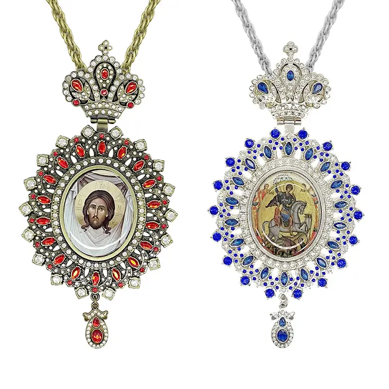 HT Ceremonias religiosas ortodoxas Griego María y Jesús Cruz pectoral Conjuntos Collar de regalo espiritual