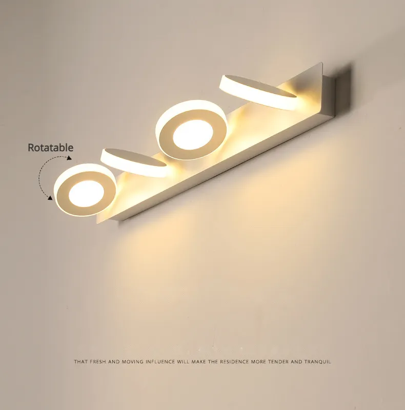 Lampes de courtoisie modernes pour salle de bain Lampes murales à LED montées en surface Luminaire intérieur anti-buée rotatif pour salle de bain Multi-têtes