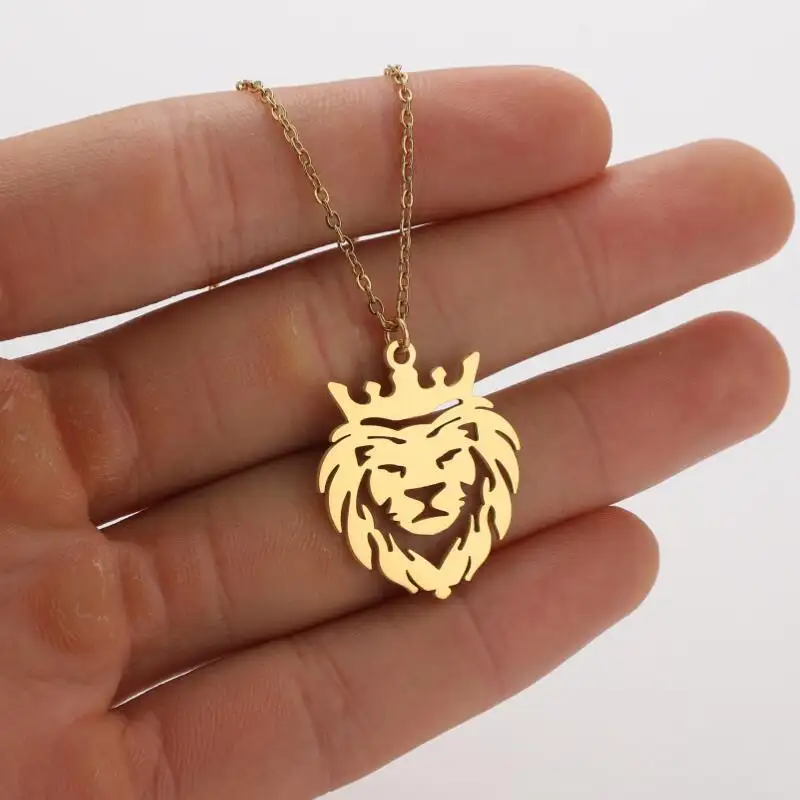 Atacado Non Tarnish Silver 18k Banhado A Ouro Aço Inoxidável Lion Head Pendant Necklace Jóias Para Mulheres Presente