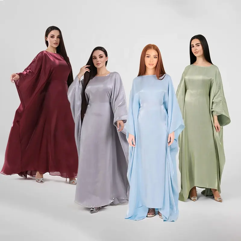 Custom Premium Organza Stof Abaya Jurk Hoge Kwaliteit Flowy Vleermuis Mouwen Moslim Vrouwen Abaya Jurk