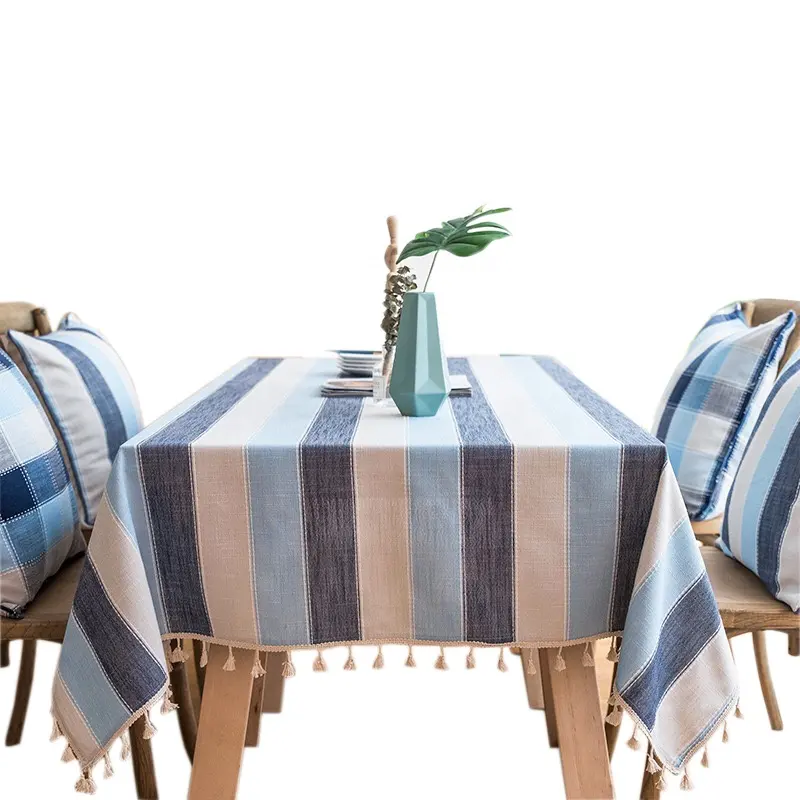 VTC-1016, Rettangolare Tovaglie Partito Blu del Mediterraneo Cotone A Righe Copertura di Tabella di Picnic del Panno per la Cucina di Casa