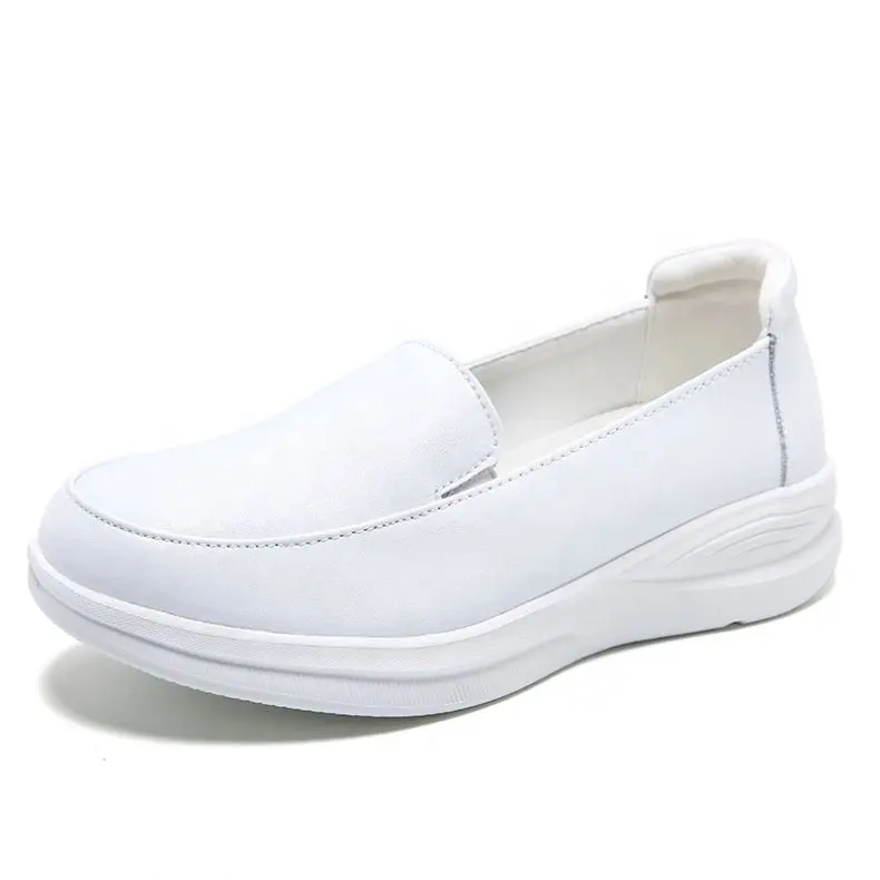 Zapatos antideslizantes de moda para Hospital, calzado de enfermera, suela de aire, de cuero, blancos, para enfermería, baratos