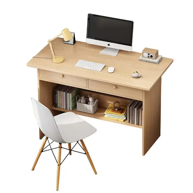 Branco Computer Desk Wood Room Study Table com prateleira Bookshelf para Home Office Furniture