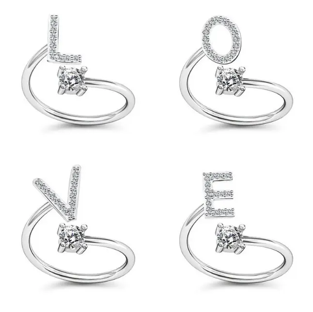 Lettera iniziale anelli-A-Z alfabeto Knuckle Rings oro argento cristallo anello di barretta regolabile per le donne ragazza