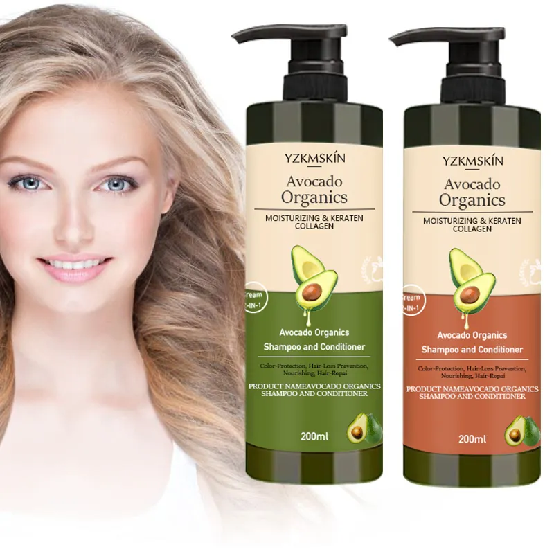 Champú y acondicionador para el cuidado del cabello, productos de colágeno de queratina, aguacate orgánico, marca privada
