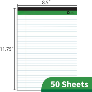 Legal Pads <strong>Writing</strong> Pads Recycled <strong>Paper</strong> 8.5&quot;x11.75&quot;Wide <strong>Ruled</strong> 50 Sheets 8-1/2&quot;x 11-3/4&quot;Perforated Write Pad White Pack of 12pads - Product Image 4