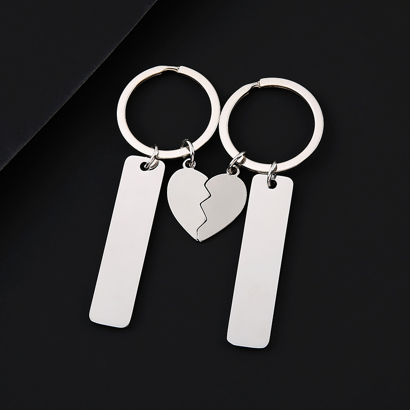 5012 longues bandes + demi-cœur + porte-clés - paire argentée
