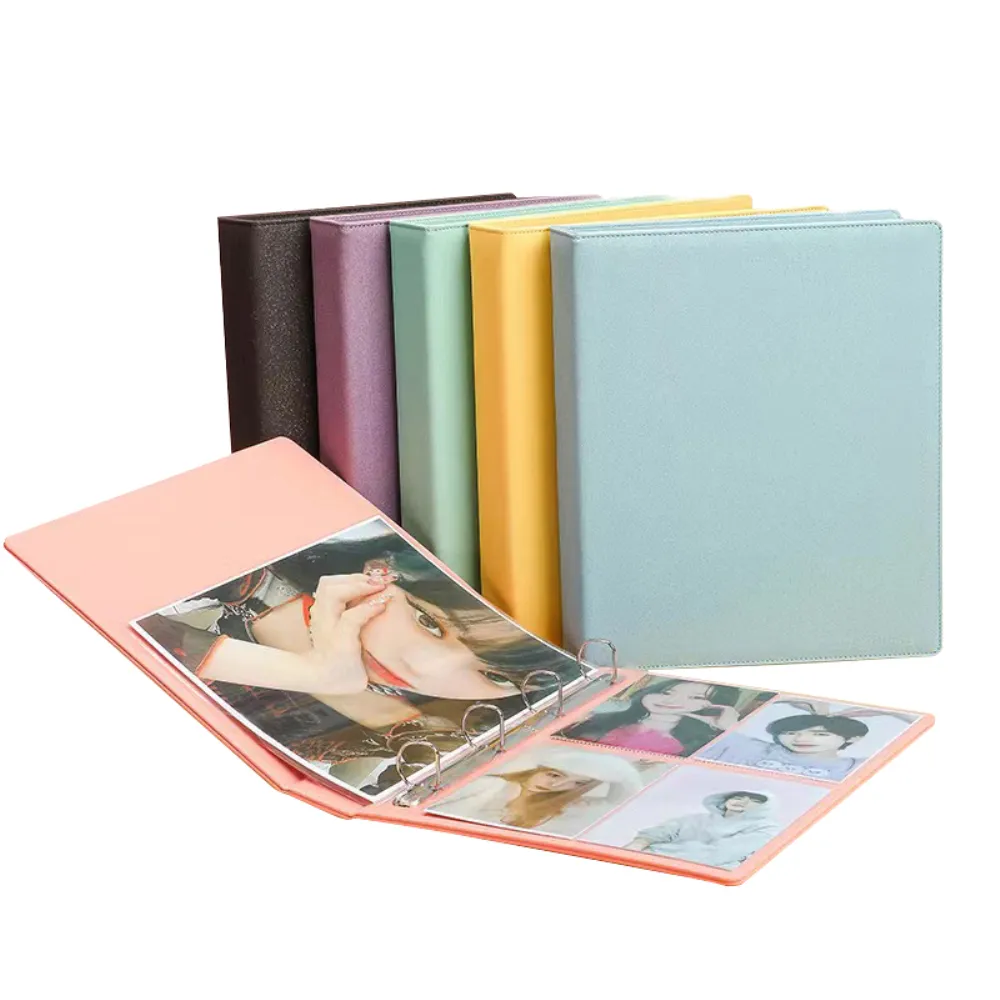 Classeur de journaux A4 A5 rechargeable, couverture scintillante en cuir PU, dossier de reliure d'album coloré, carte postale de stockage d'album PP