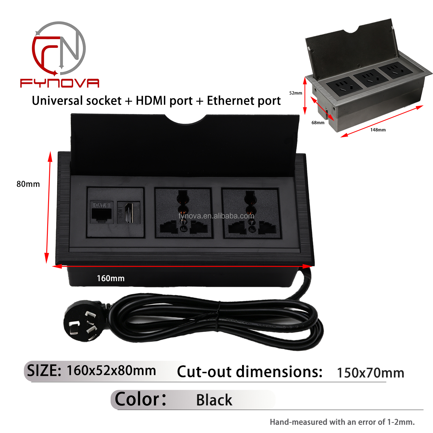 Negro, 2 tomas universales + 1 HDMI + 1 RJ45