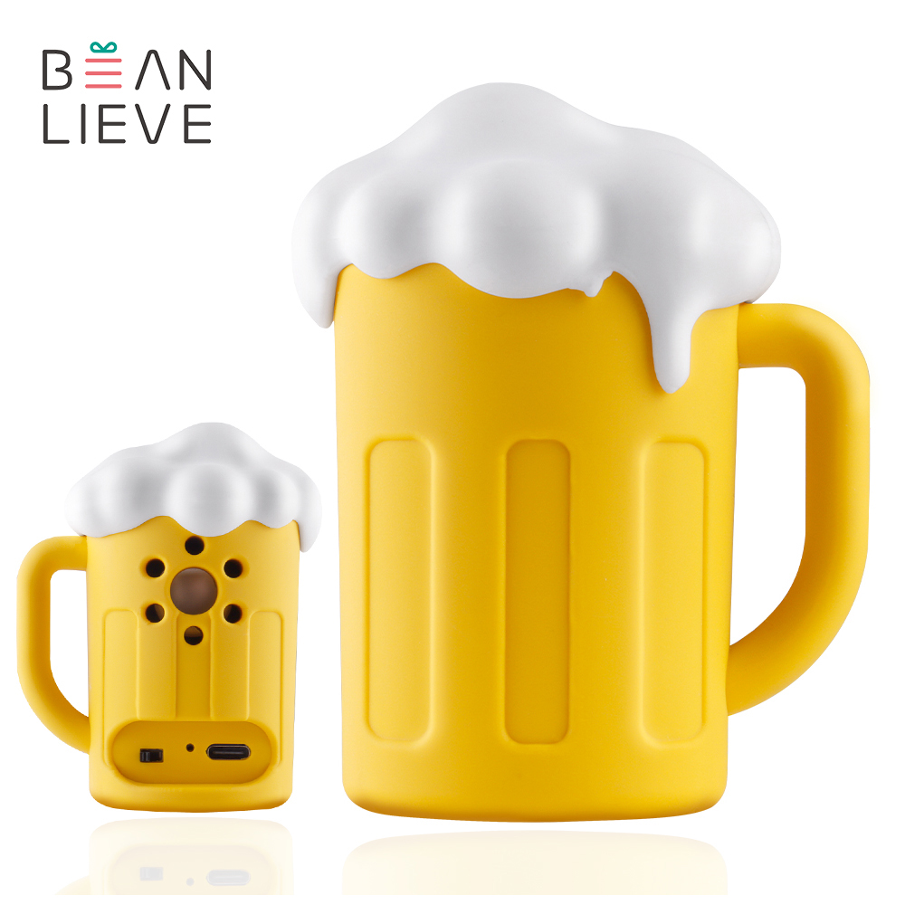 Haut-parleur sans fil en forme de chope à bière jaune