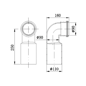 D90 D110モダンデザインPVC/HDPEブラックトイレ排水管品質隠しシスタンWCパンコネクタチューブウォーターマーク付き - Product Image 3