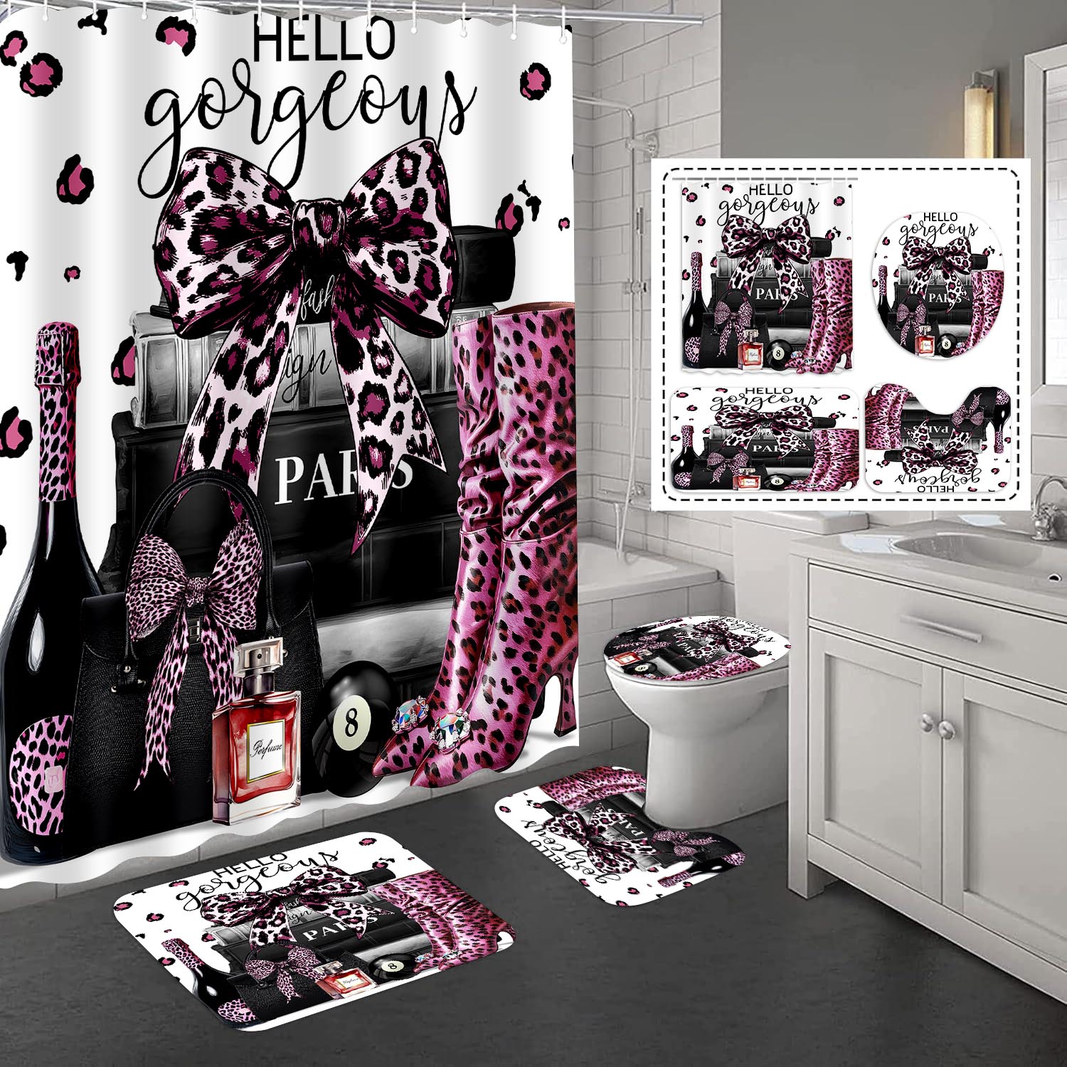 JY170 (6) Nœud papillon et parfum léopard rose