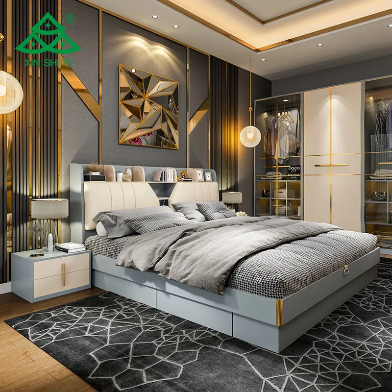 Shiyi nova chegada design elegante moderno quarto de luxo conjuntos de móveis mestre quarto à venda