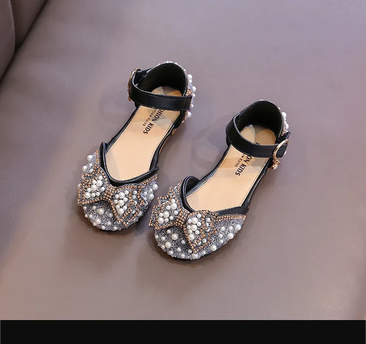 Girls Rhinestone Sandals Korean Princess Flat Shoes Children Bow Dress Shoes