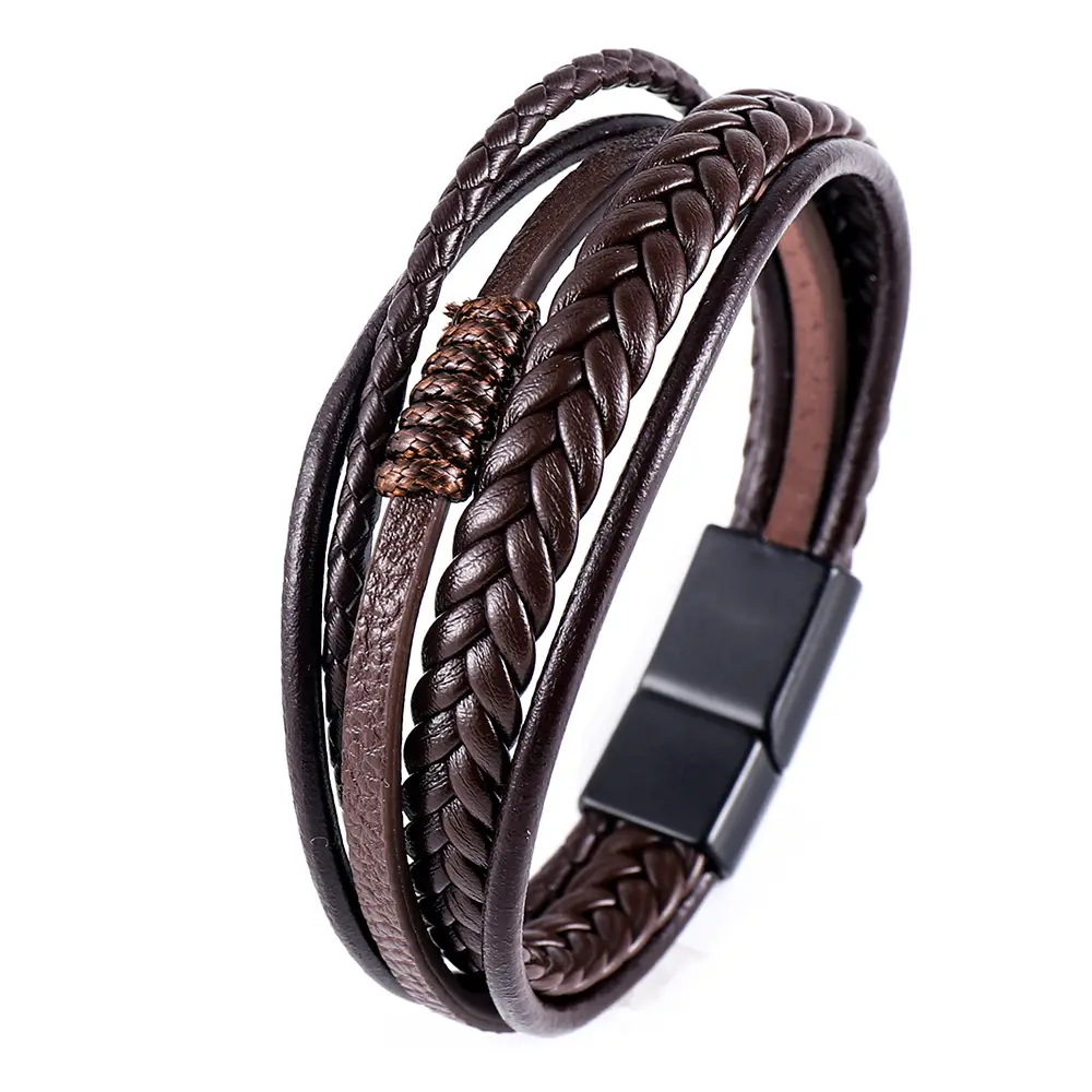 Hot Jewelry Magnetic Clasp Bracelet multilayer Cowhide Bracelet Woven Men's Premium Alloy Leather Steampunk Jewelry