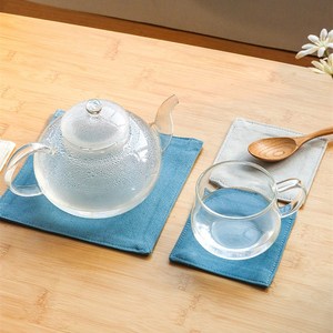 日本简约风格刺绣标志天然帆布桌垫套装杯垫可逆桌垫 - Product Image 2