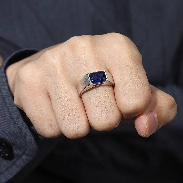 Оптовая торговля Серебро 925 мужские кольца 3,51 КТ лаборатория сапфир один каменные кольца дизайны для мужчин