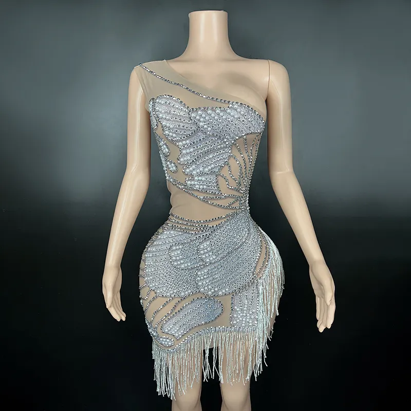 Novance Y3640 Roupas femininas 2024 Vestidos de coquetel de luxo transparente com contas de cristal Vestido de aniversário para mulheres